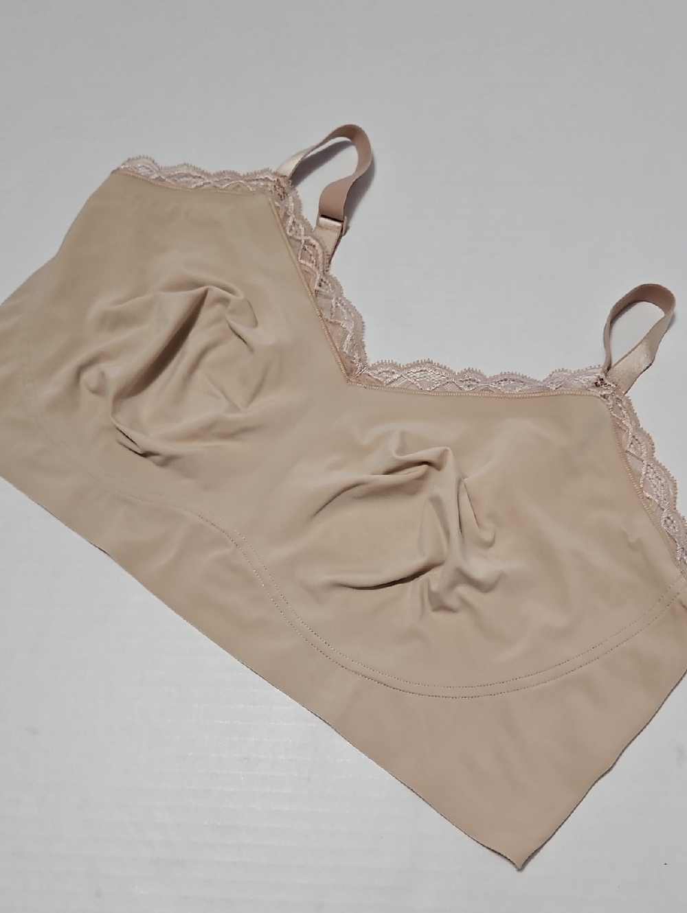 True Intimates Seamless Beige Lace-Trim Bralette Full Coverage Size XL